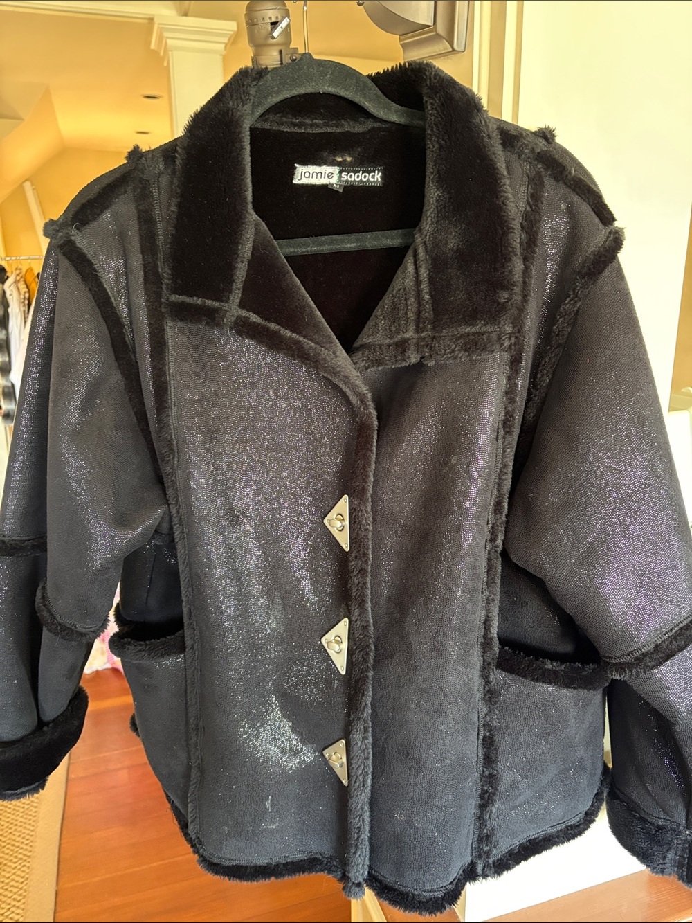 jamie sadock Black Faux-Shearling Toggle Jacket